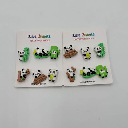 2024 Cartoon Panda Bamboo Hole Shoes Accessories Children Slippers Decoration Buckle Hole Shoes Flower Girl Джибитсы Украшения