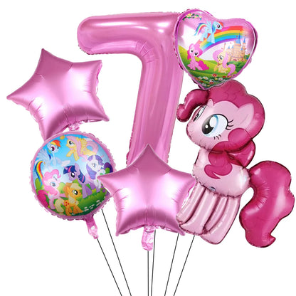 6Pcs Little Pony Foil Balloons Set Cartoon Balloon Pony Birthday Party Decoration Baby Shower Kid Toy Air Globos Supplies