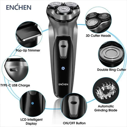 Youpin ENCHEN Blackstone Electrical Rotary Shaver For Men 3D Floating Blade Washable Type-C USB Rechargeable Shaving Smart Beard