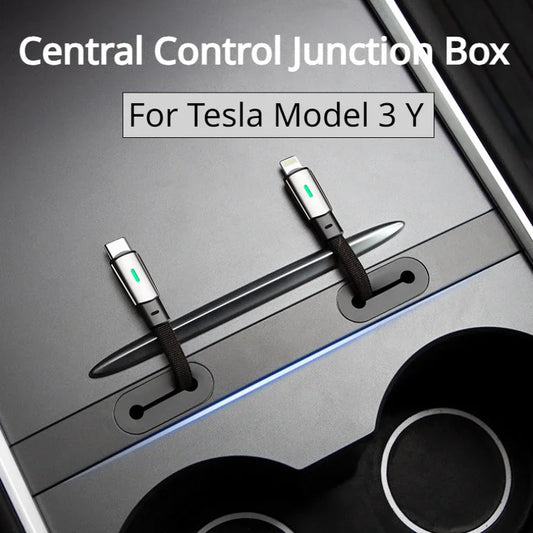 For Tesla Model 3 Y Central Control Hub Mobile Phone Charging Cable Hub Threading Box Car Data Cable Apple TypeC Accessories