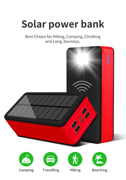 60000mAh Wireless Solar Power Bank Portable Phone Charger 4USB Outdoor Large Capacity External Battery for IPhone Xiaomi Samsung