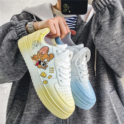 Men's casual shoes cartoon Tom and Jerry Pikachu white shoes women's sports shoes mandarin duck couple board shoes