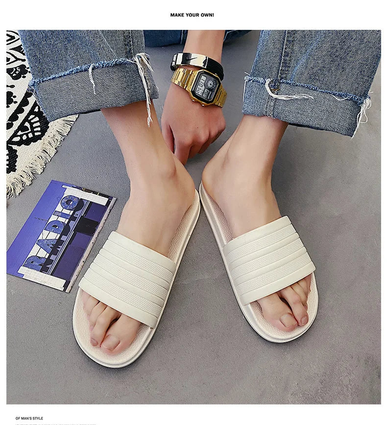 2023 Wear-Resistant Slippers Men Women Summer Outdoors Indoor Fashion Stripes Couples Wear Sandals Non-Slip Bathroom Beach Shoes