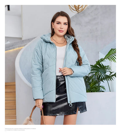 HaiLuoZi 2023 New Plus Size Women Clothing Short Hooded Quilting Female Outwear Classic Design Lightweight Women's Jacket 5529