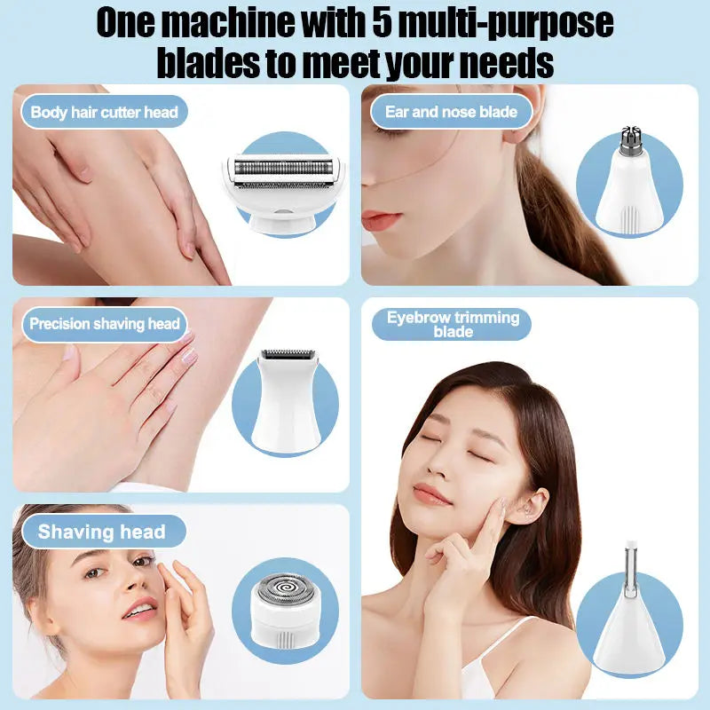 5 in1 Lady Shaver Electric Razor for Women Cordless Electric Face Shavers Eyebrow Trimmer Painless Bikini Trimmer Hair Removal