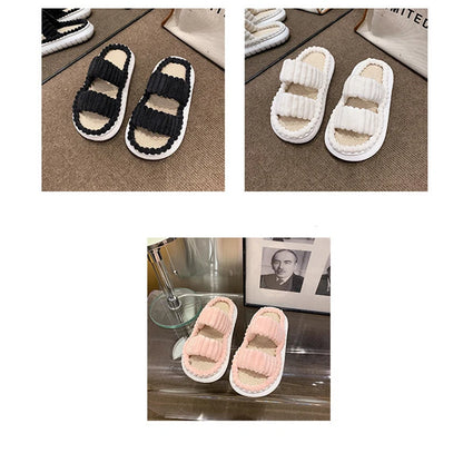 2023 Winter Solid Linen Slippers 36-45size Women Home Slippers Household Cotton Non Slip Thick Mute Shoes Couple Indoor Slipper