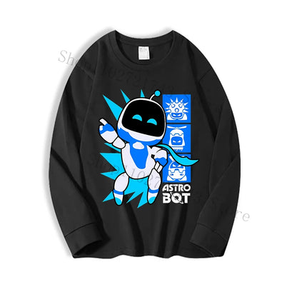 Astro Bot Adult Long Sleeved T-shirt Anime Fashion Black White Top Men Women Winter Travel Hip Hop Clothing Versatile Undershirt