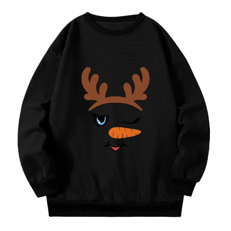 Christmas Reindeer Print Plus Size Sweatshirt Autumn Winter New 2023 Big Size Sweatshirt Y2K Streetwear Woman Clothing