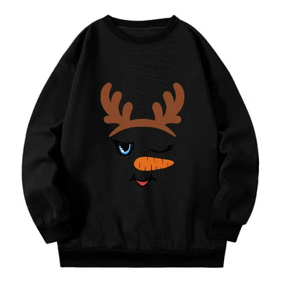 Christmas Reindeer Print Plus Size Sweatshirt Autumn Winter New 2023 Big Size Sweatshirt Y2K Streetwear Woman Clothing