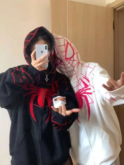 Marvel anime cartoon Spider-Man hooded sweatshirt for women pure cotton new spring and autumn cardigan couple zipper jacket gift