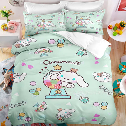 Cartoon Sanrio Duvet Cover Set Kawaii Cinnamoroll Quilt Cover Pillowcase Set Kids Girls Comfortable Bed Set Full Twin King Size