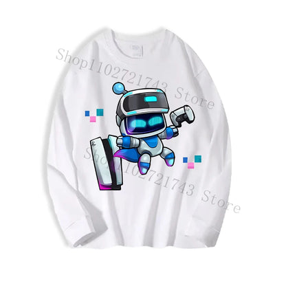 Astro Bot Adult Long Sleeved T-shirt Anime Fashion Black White Top Men Women Winter Travel Hip Hop Clothing Versatile Undershirt