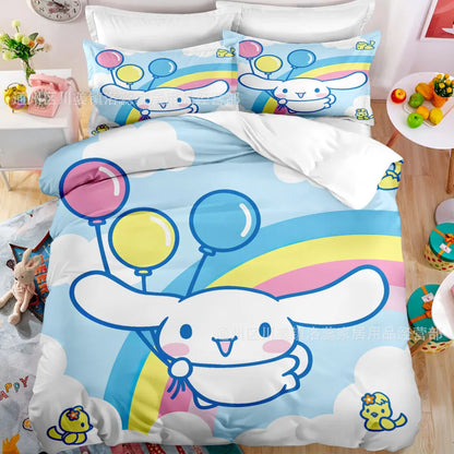 Cartoon Sanrio Duvet Cover Set Kawaii Cinnamoroll Quilt Cover Pillowcase Set Kids Girls Comfortable Bed Set Full Twin King Size