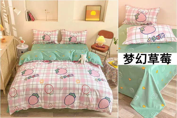 Sanrio Hello Kitty Cotton Bedding Set Cute Double Flat Sheet Duvet Cover Pillowcase Bed Linens Girl Dorm Bedclothes Home Textile