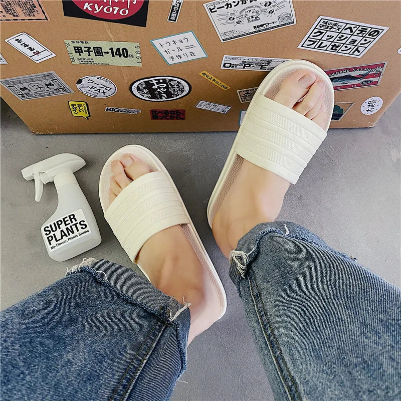 2023 Wear-Resistant Slippers Men Women Summer Outdoors Indoor Fashion Stripes Couples Wear Sandals Non-Slip Bathroom Beach Shoes