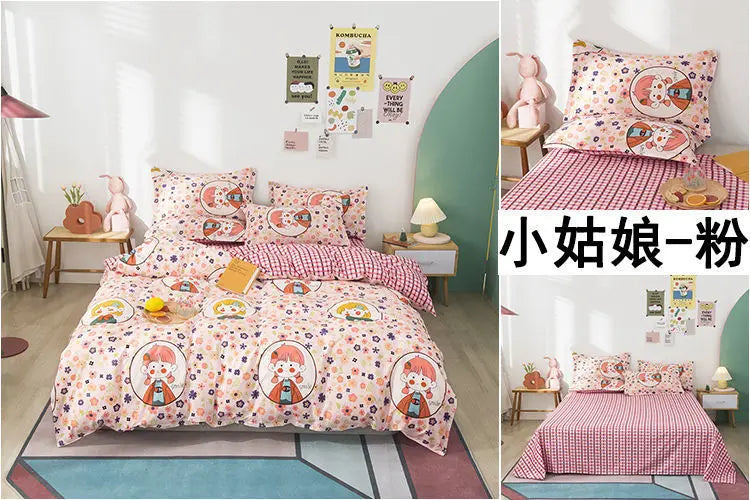 Sanrio Hello Kitty Cotton Bedding Set Cute Double Flat Sheet Duvet Cover Pillowcase Bed Linens Girl Dorm Bedclothes Home Textile