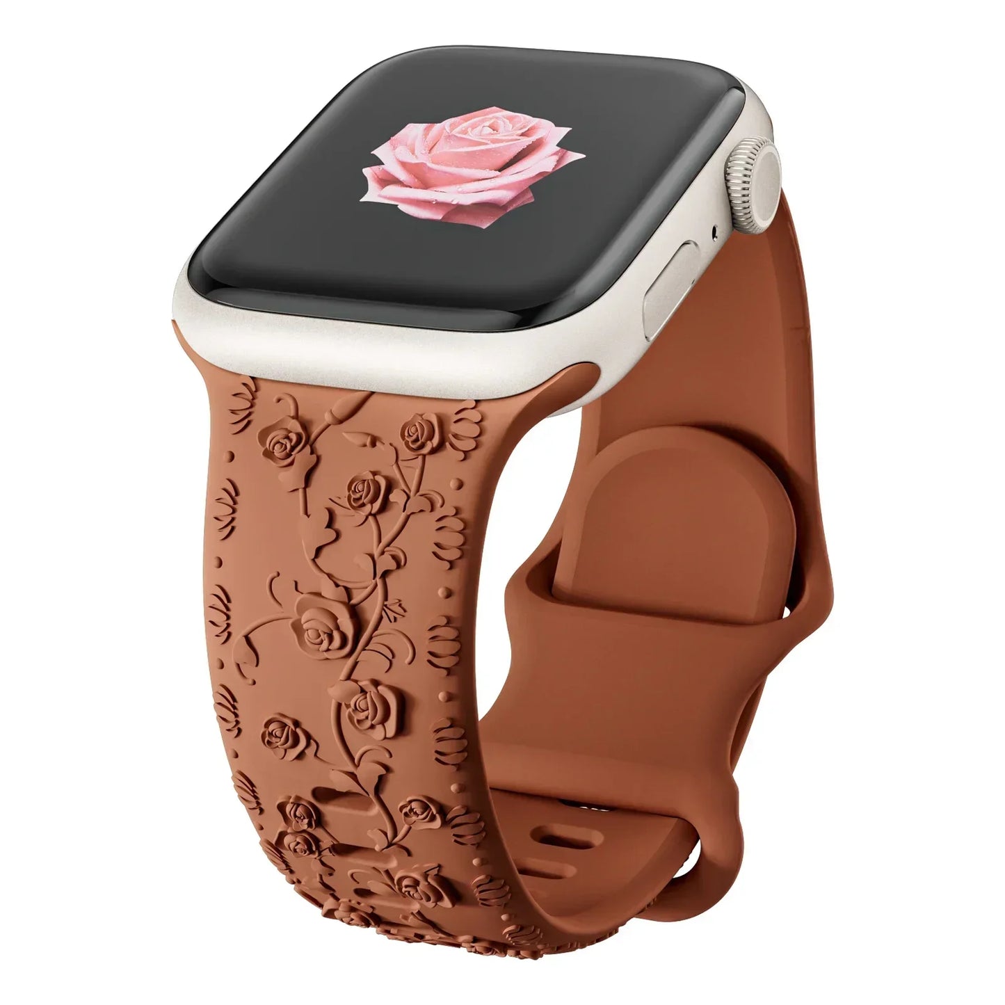 Floral Engraved Strap For Apple Watch Band 40mm 44mm 41mm 49mm 45mm 38mm 42mm silicone bracelet iwatch series 9 7 se 6 8 ultra 2