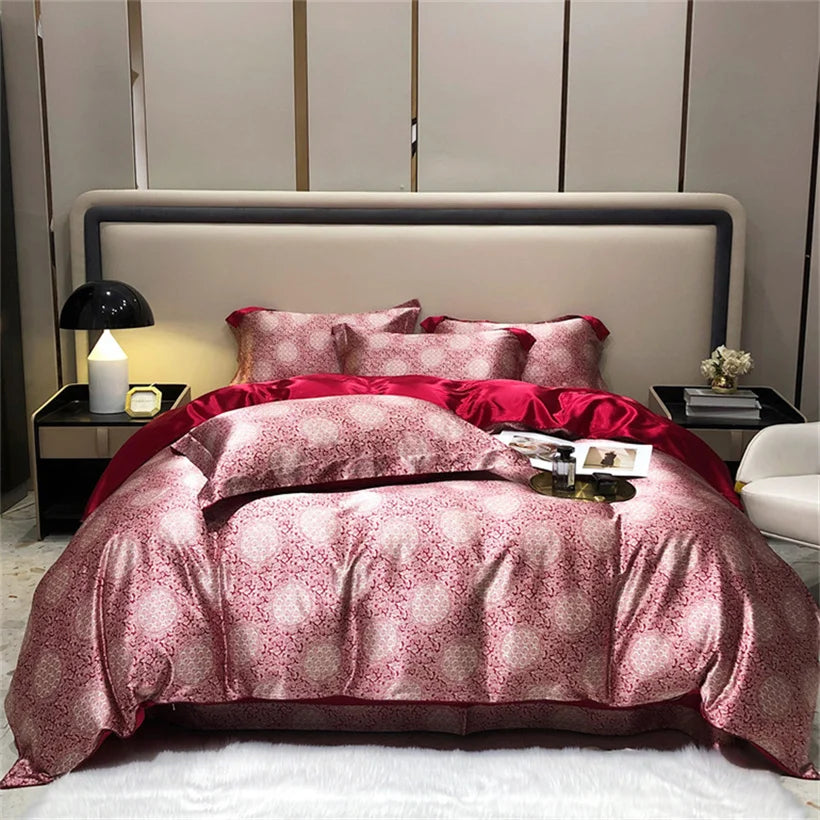 Blend Mulberry Silk 4 Pieces Bedding Set, 1PC Duvet Cover, 1PC Bed Sheet, 2PCS Pillowcases, Luxury Home Textiles Bedclothes