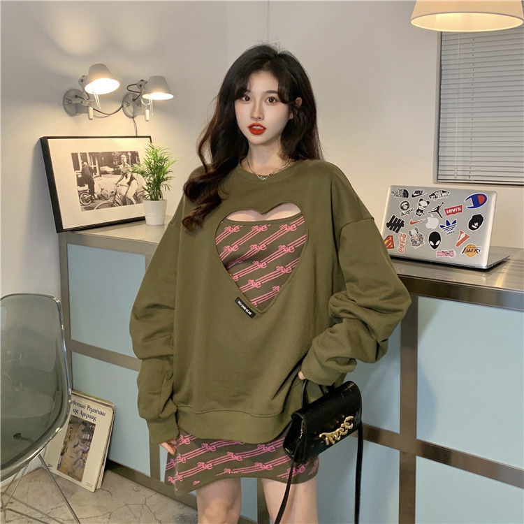 Women Clothing 2022 Spring Autumn Women Fashionable Heart Hollow Out Long Sleeve Hoodie Dress Casual Sweet Women Two Piece Set