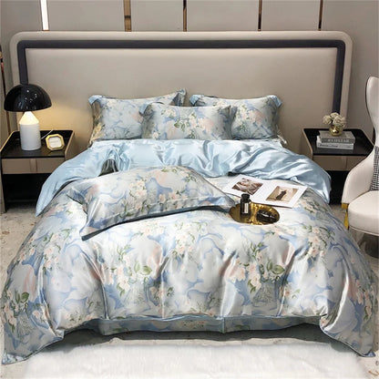 Blend Mulberry Silk 4 Pieces Bedding Set, 1PC Duvet Cover, 1PC Bed Sheet, 2PCS Pillowcases, Luxury Home Textiles Bedclothes