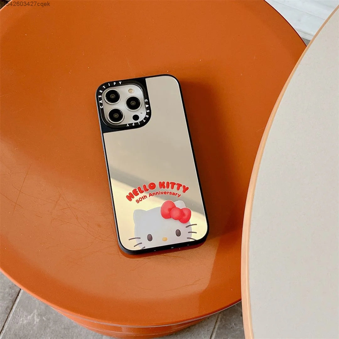 Sanrio Hello Kitty Apple Phone Case Mirror Cover For Iphone 11 12 13 14 15 Pro Max Female Cartoon Creative Design Cute Case