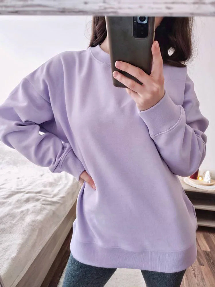 Autumn Oversized Sweatshirts Women Cotton Loose Pullovers Red Round Neck Sweatshirt For Women Oversize Tops For Couples 2024