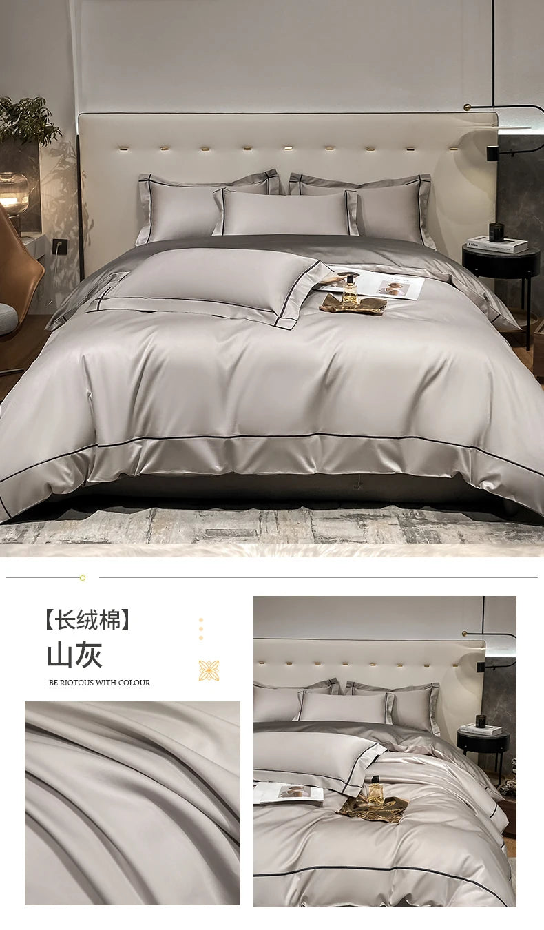 Embroidery Bedding Sets Egyptian Cotton Bed Sheet Set Luxury Duvet Cover Bedsheet Bed Linen Pillowcase 5 Stars Hotel Bedclothes