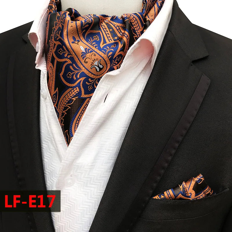 Glamour Men's Scarf Retro Jacquard Tie Cravat Neckerchief Men's Ascot Tie Hanky Suits Set Pocket Handkerchief Men Gift