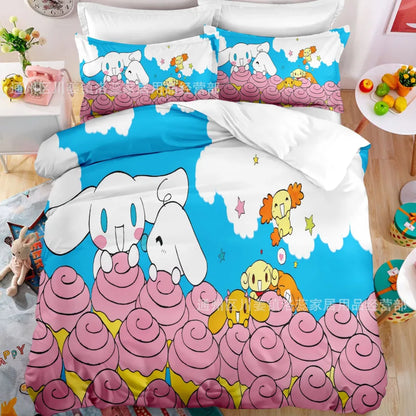 Cartoon Sanrio Duvet Cover Set Kawaii Cinnamoroll Quilt Cover Pillowcase Set Kids Girls Comfortable Bed Set Full Twin King Size