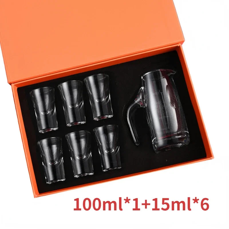 6pcs 15ml and 1pcs 100ml Glass Set Gift Box Set Household Crystal Glass Wine Measuring Appliance Dispenser Bullet Cup Shot Glass