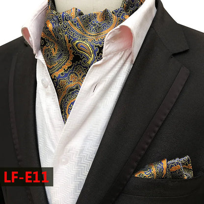 Glamour Men's Scarf Retro Jacquard Tie Cravat Neckerchief Men's Ascot Tie Hanky Suits Set Pocket Handkerchief Men Gift