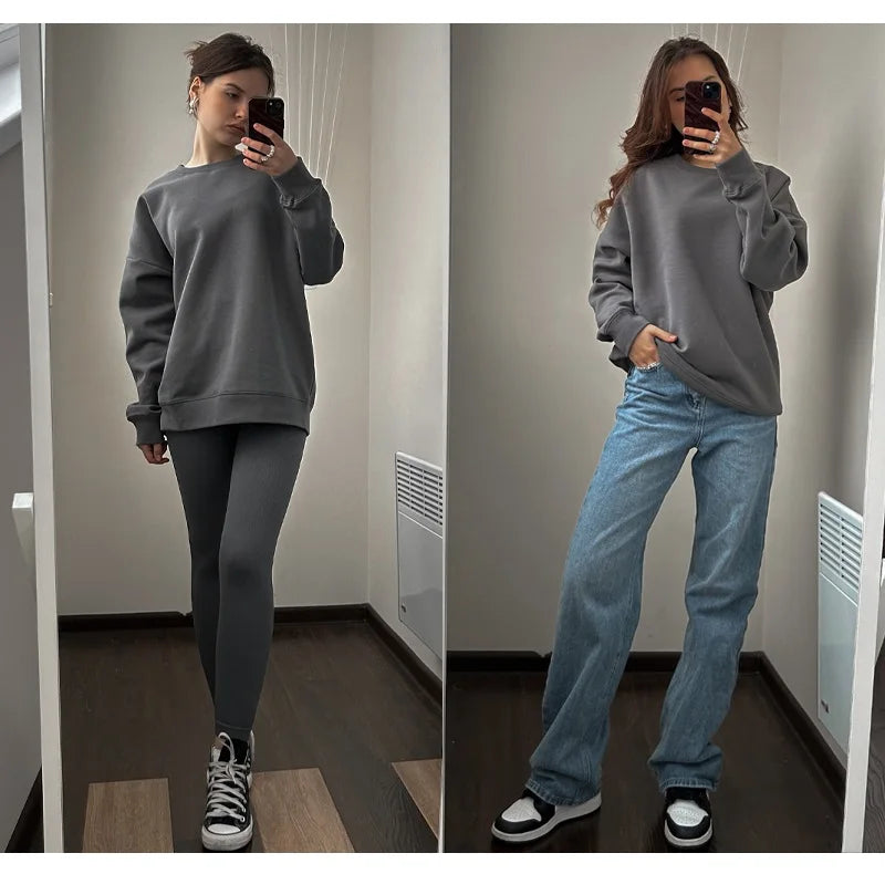 Autumn Oversized Sweatshirts Women Cotton Loose Pullovers Red Round Neck Sweatshirt For Women Oversize Tops For Couples 2024