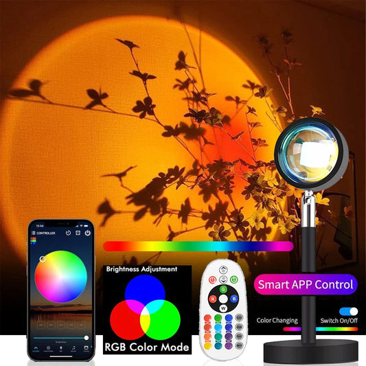 16 Colors RGB Photography Sunset Lamp Led Usb Projector Night Light Remote Neon Bedroom Home Coffee Store Wall Decoration Gift