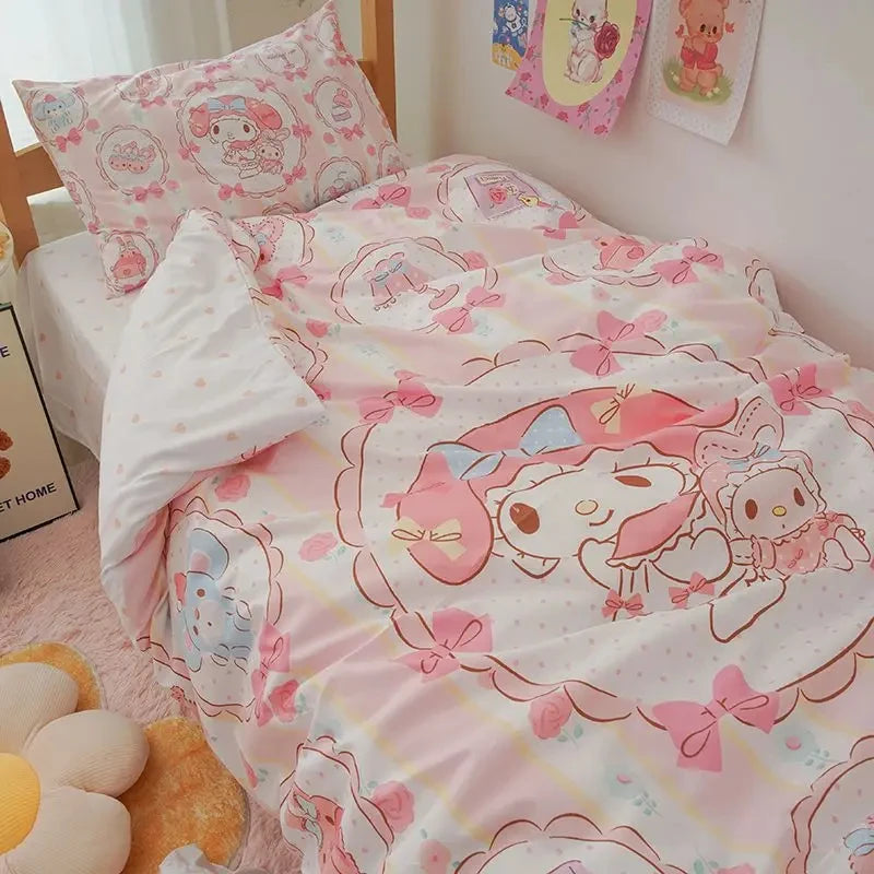 Kawaii Duvet Cover Sanrio Anime Cartoon MY Melody Cinnamoroll Kuromi Comforter Cover Bedding Set Children Girl Women Bed Decor