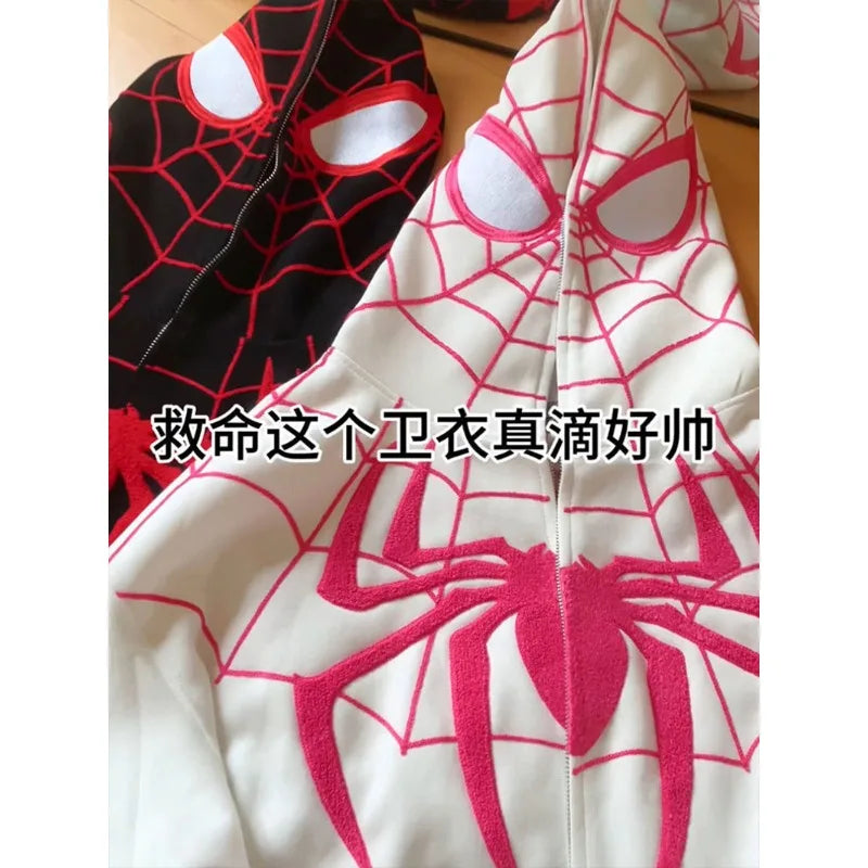 Marvel anime cartoon Spider-Man hooded sweatshirt for women pure cotton new spring and autumn cardigan couple zipper jacket gift