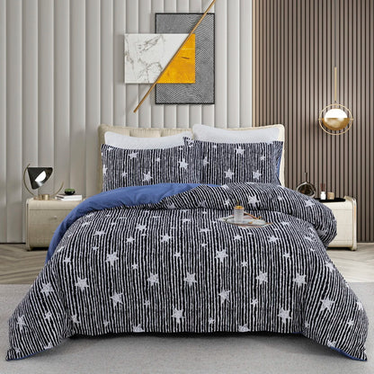 Night Starry Sky Bedding Set Galaxy Moon and Star Duvet Cover Blue Gradient Color Comforter Cover Soft Reversible Quilt Cover