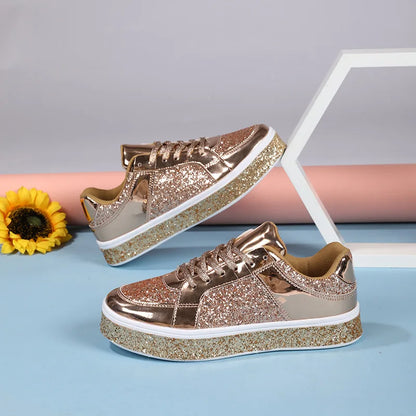 Women's Platform Sneakers Punk Sequin Laser Leather Casual Shoes City Walk Thick Sole Sports Shoes Spangle Nightclub Party Shoes