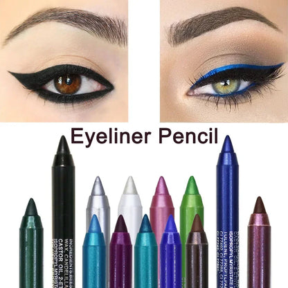 12 Color Long Lasting Eyeshadow Pigment Eye Liner Pencil Waterproof Women Glitter Sliver Eyeliner Pen Makeup Cosmetics Tools