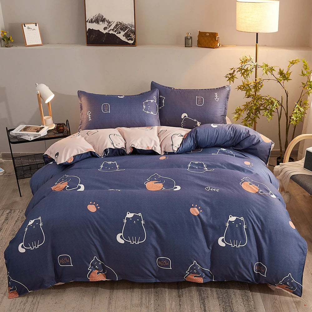 YanYangTian Bed Linen Bedding set Washed Cotton Four-Piece Bed Sheets Set Comfort Sets Solid Christmas Couple Bed Quilt Cover