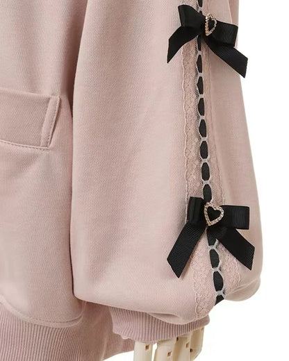 Japanese Mine Mass-Produced Sailor Collar Ribbon Bow Sweet Hoodies Women Autumn Preppy Style Y2K Cute Oversized Midi Sweatshirt