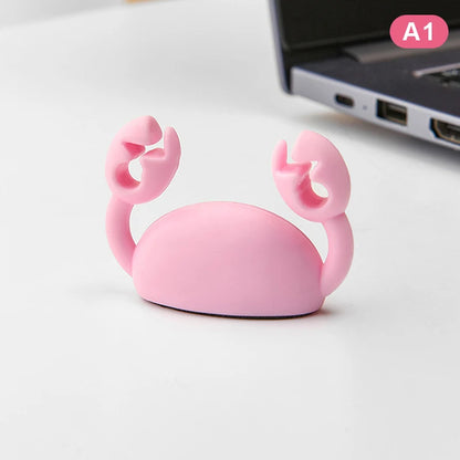 Cute Crab Cable Organizer Clip Data Cable Stand Mobile Phone Charging Cable Organizers Fixer Desk Self-Adhesive Wire Tidy Holder