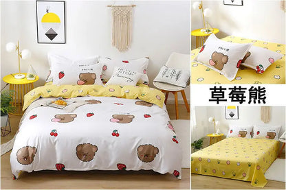 Sanrio Hello Kitty Cotton Bedding Set Cute Double Flat Sheet Duvet Cover Pillowcase Bed Linens Girl Dorm Bedclothes Home Textile