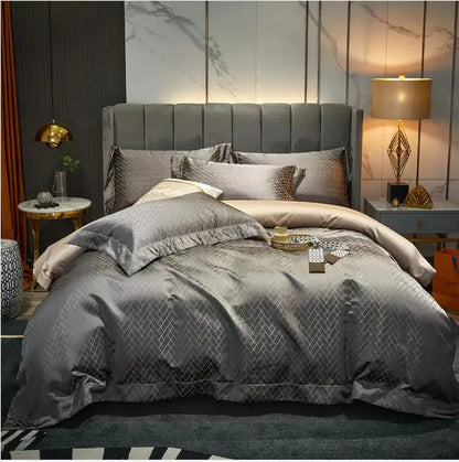 4/6Pcs Luxury Black Gold Yarndyed Jacquard Egyptian Cotton Smooth Duvet Cover Cal King Bedding Set Flat/Fitted Sheet Pillowcases