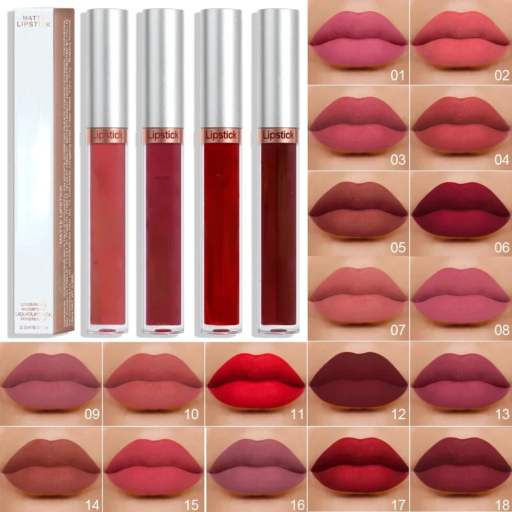 Waterproof Liquid Lipsticks Lip Makeup Matte Velvet Lipstick Lip Gloss Red Sexy Cosmetic Nude 6 Colors Long Lasting Non-marking