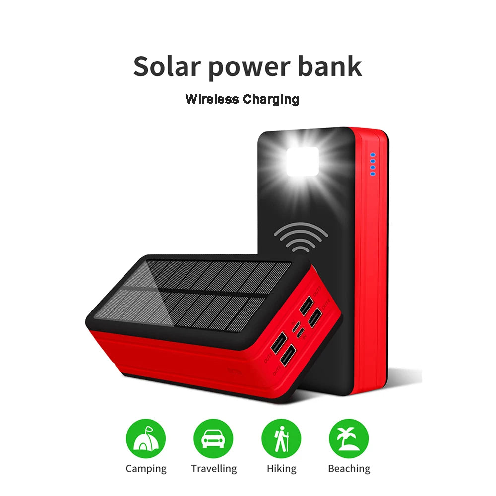 60000mAh Wireless Solar Power Bank Portable Phone Charger 4USB Outdoor Large Capacity External Battery for IPhone Xiaomi Samsung