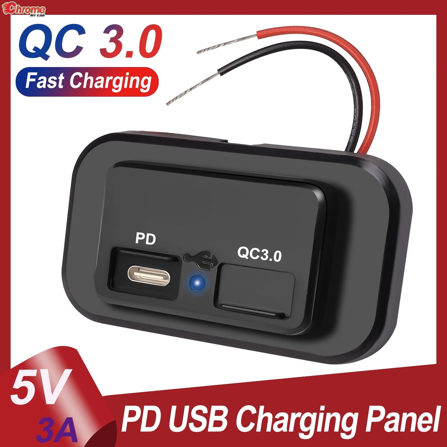 12V/24V 3.1A Car Dual PD USB Port Charger Power Adapter Waterproof LED Socket Mobile Phone Charging Outlet Panel Car Accessories