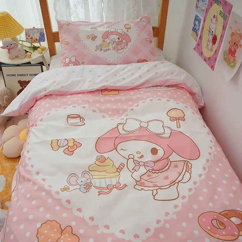 Kawaii Duvet Cover Sanrio Anime Cartoon MY Melody Cinnamoroll Kuromi Comforter Cover Bedding Set Children Girl Women Bed Decor