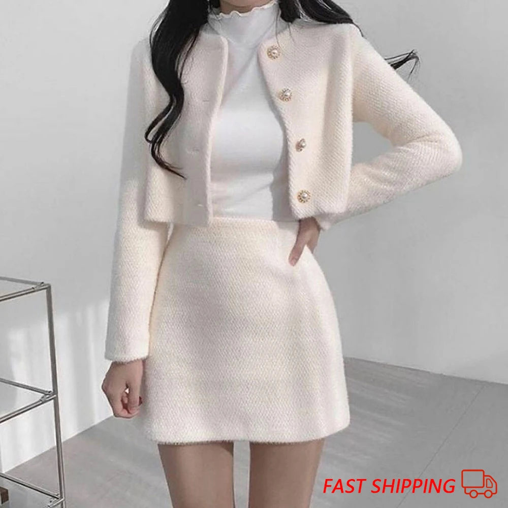 New In Spring Summer Korean Fashion Sweet Women's Suits with Mini Skirt Two-pieces Set Woman Dress Casual Elegant Tweed Suits