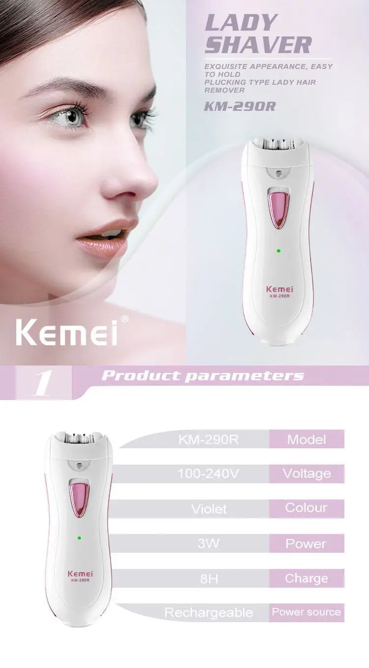 Kemei KM-290R Lady Body Scraping Shaver Female Razor Hair Shaver Hair Remover Epilater Rasuradora Multifuncional