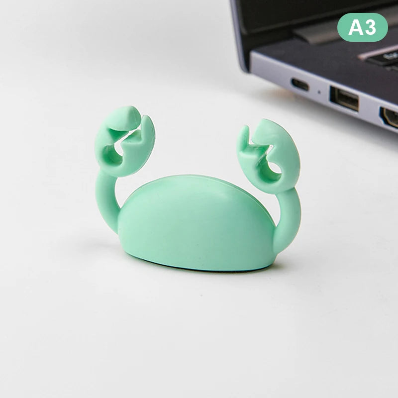 Cute Crab Cable Organizer Clip Data Cable Stand Mobile Phone Charging Cable Organizers Fixer Desk Self-Adhesive Wire Tidy Holder